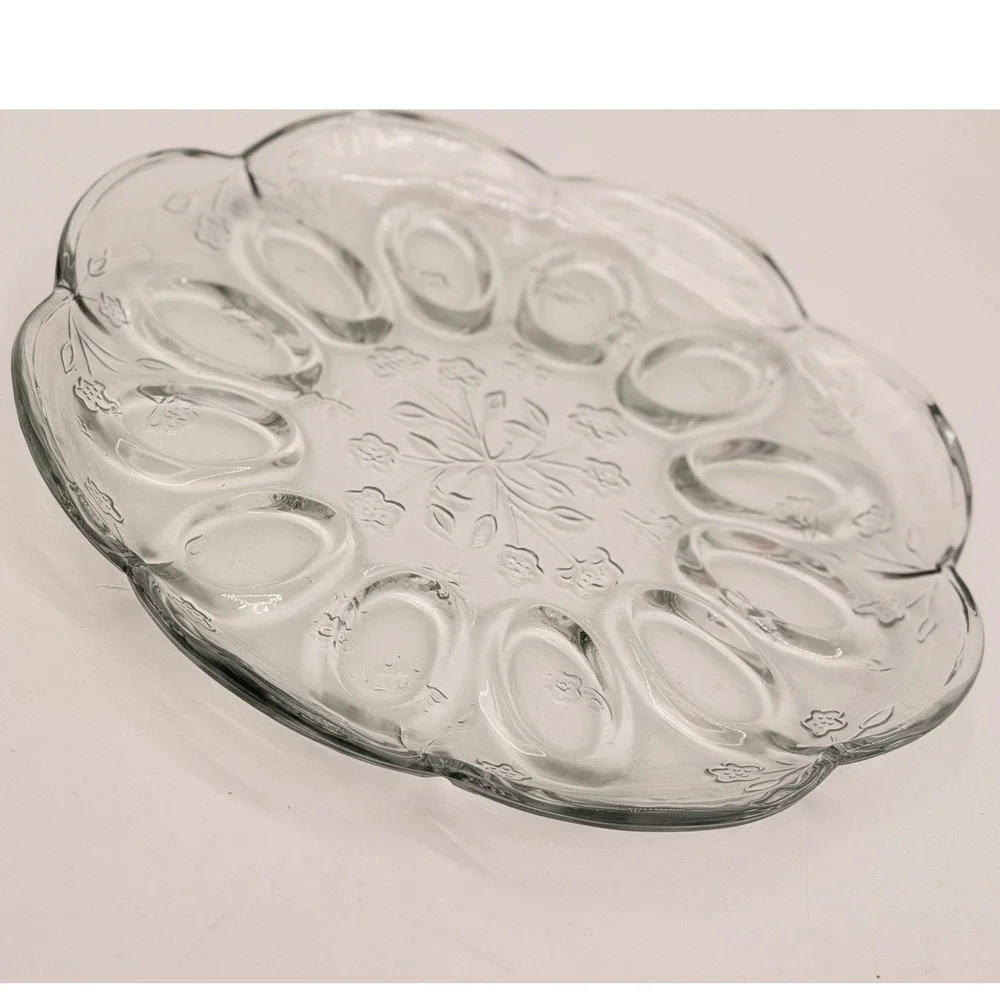 Anchor Hocking Savannah Clear Glass Deviled Egg Plate 12 Inch Platter 15824 USA